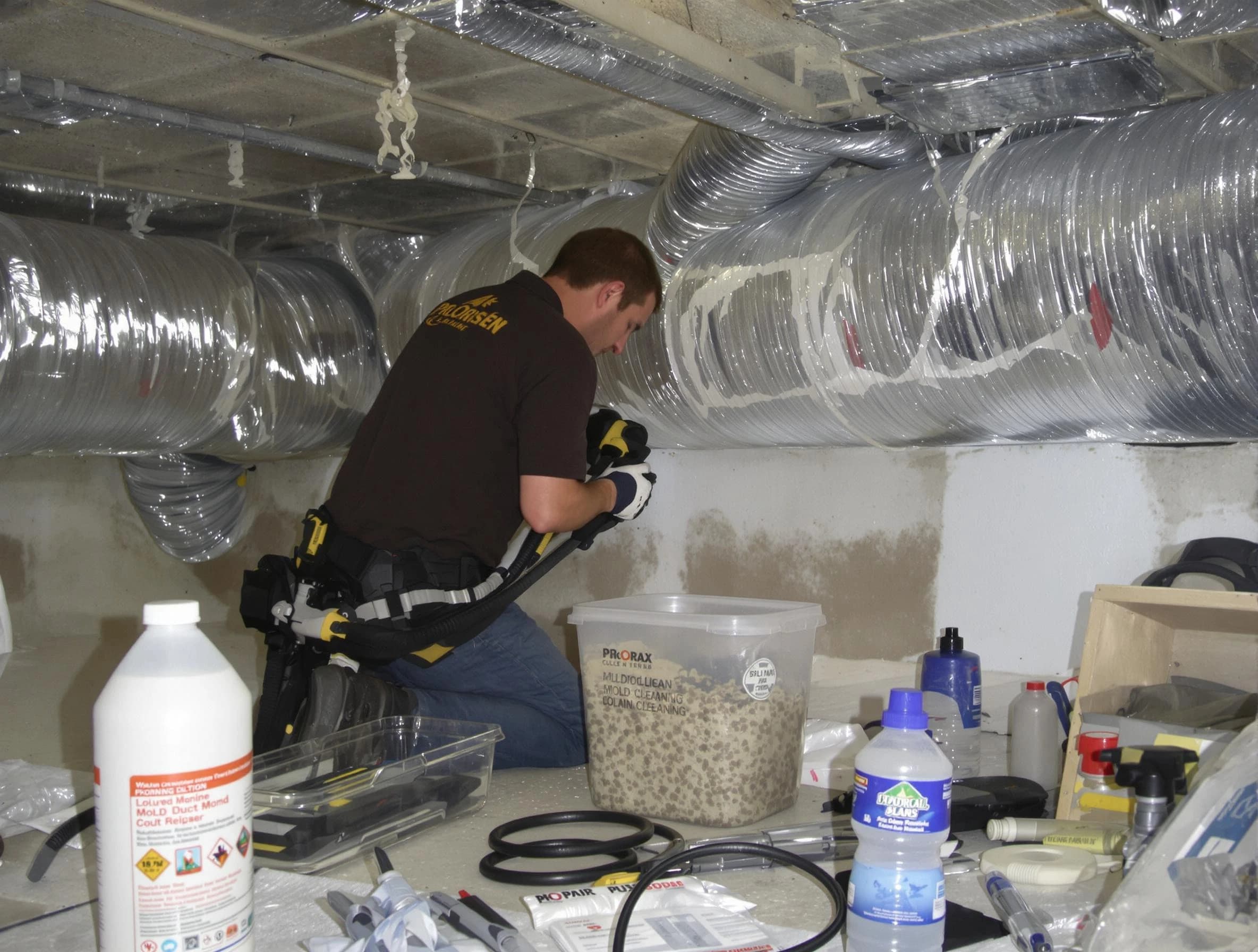 Johnston Air Duct Cleaning specialist performing professional mold removal from air ducts in Johnston