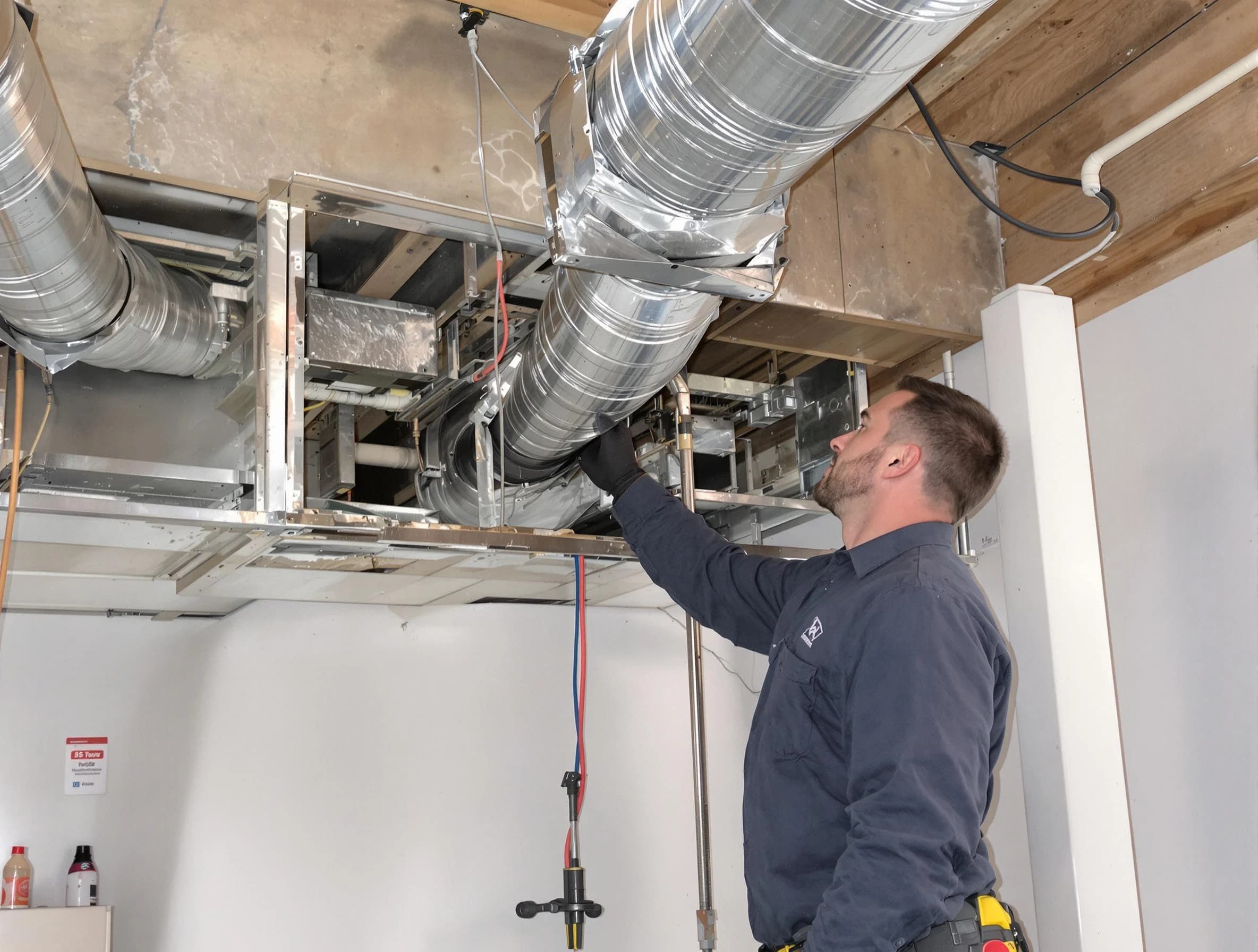 Johnston Air Duct Cleaning technician performing professional air duct repair using specialized tools in Johnston