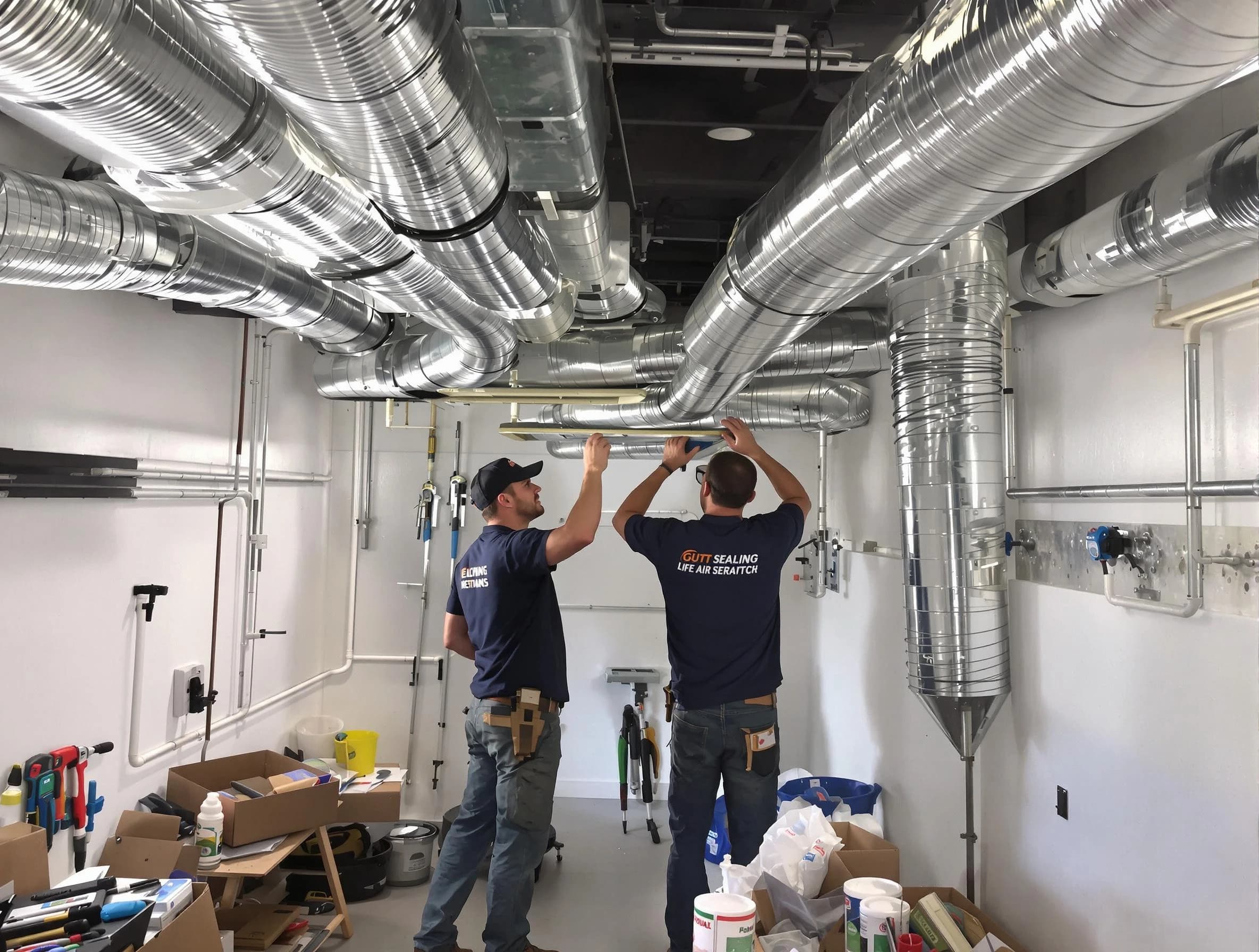 Johnston Air Duct Cleaning technician applying professional duct sealing solutions in Johnston