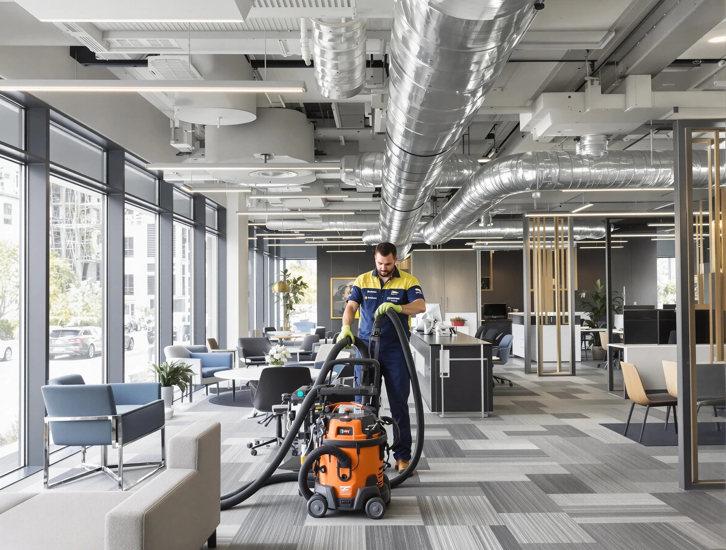 Johnston Air Duct Cleaning team performing thorough commercial duct cleaning at a Johnston business center