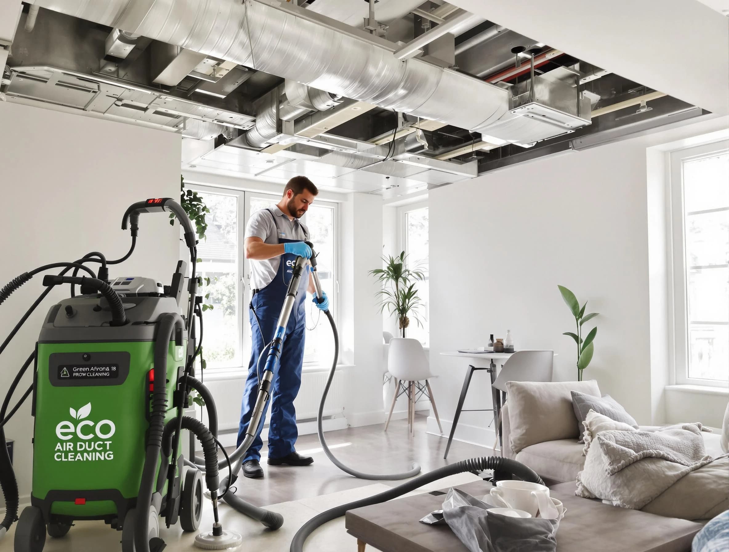 Johnston Air Duct Cleaning technician performing eco-friendly duct cleaning using sustainable methods in Johnston