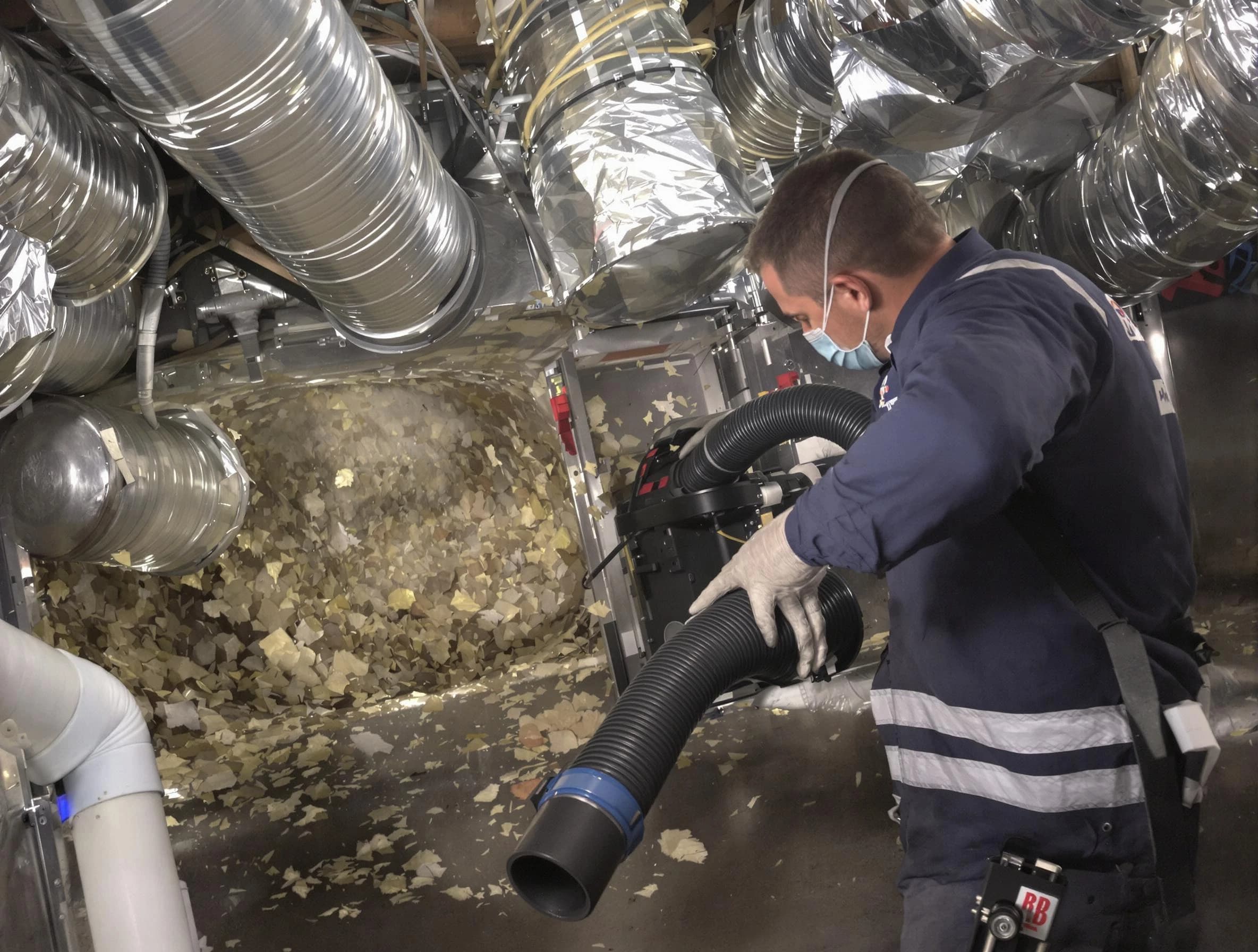 Johnston Air Duct Cleaning specialist operating negative pressure cleaning equipment for thorough duct maintenance in Johnston