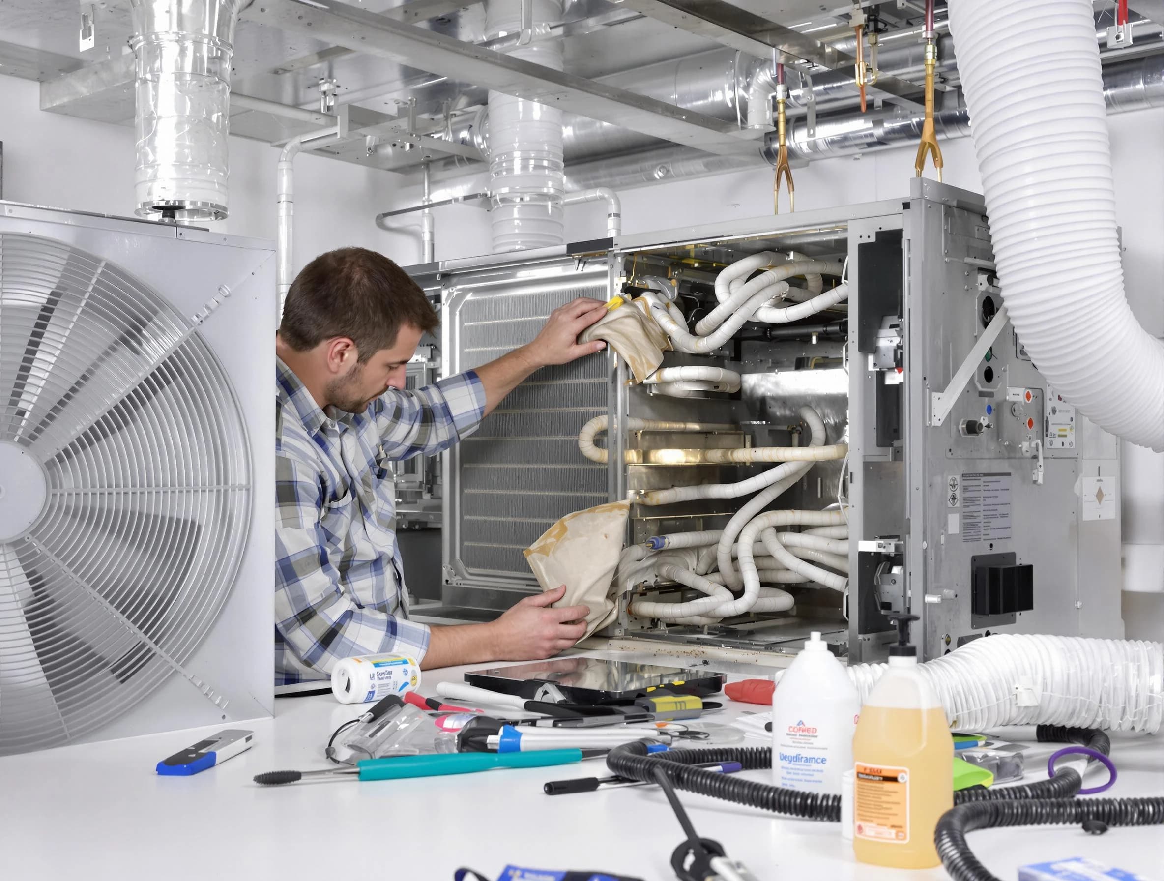 Johnston Air Duct Cleaning specialist performing precision AC coil cleaning in Johnston