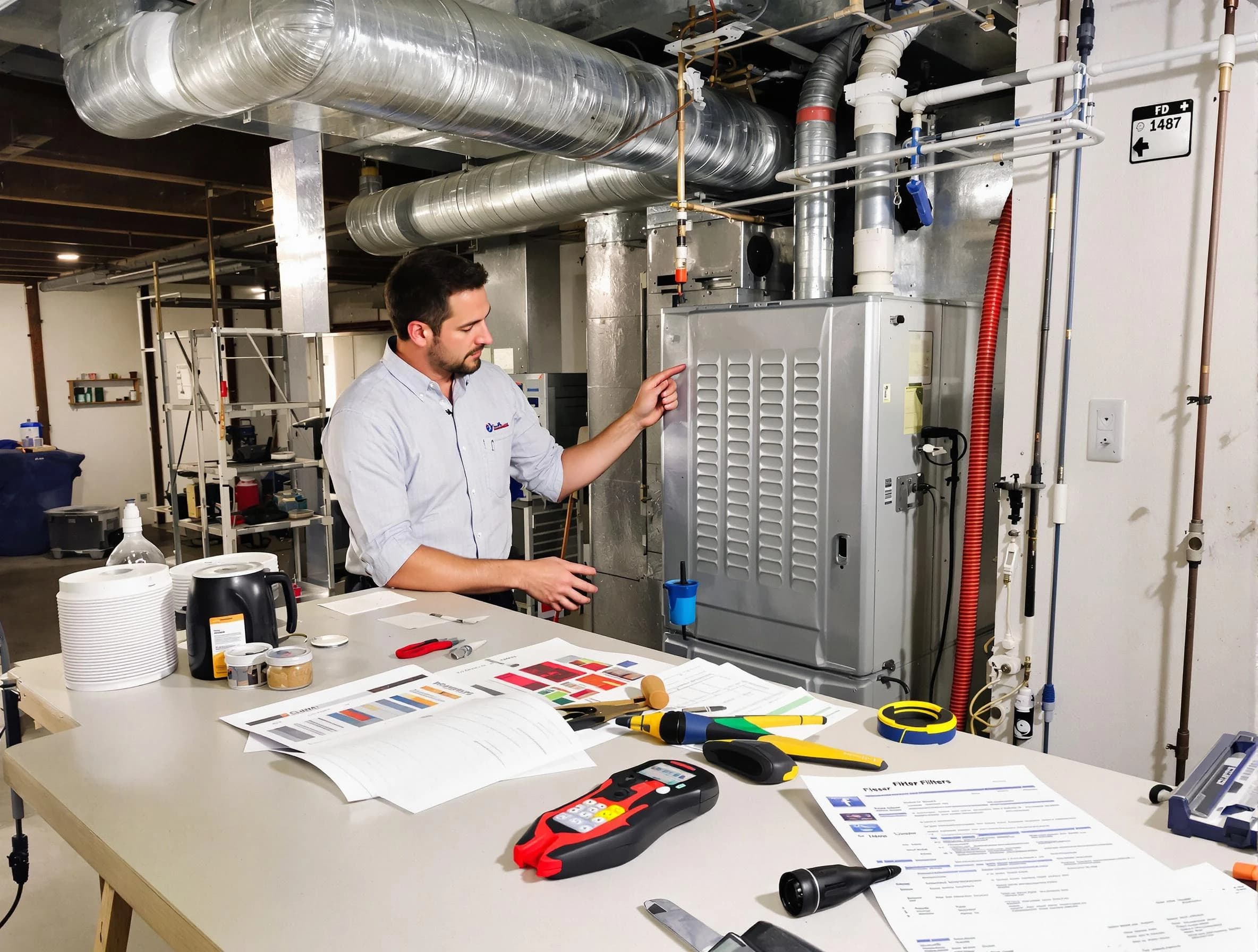 Johnston Air Duct Cleaning inspector conducting detailed filter system evaluation using professional diagnostic tools in Johnston