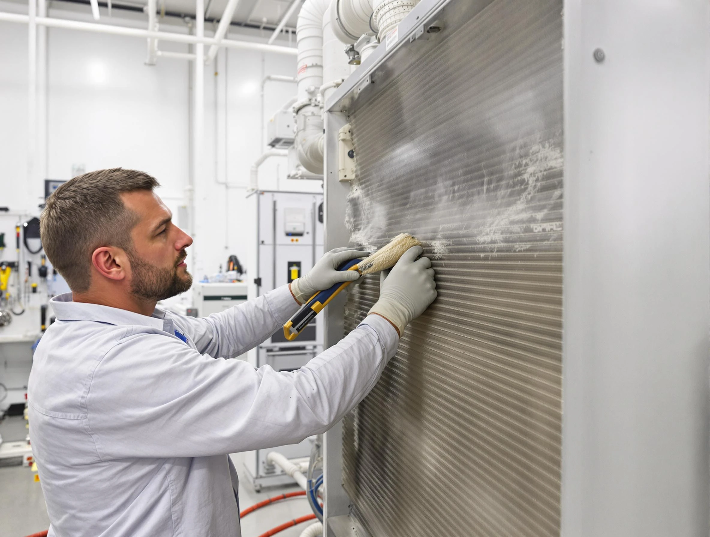 Johnston Air Duct Cleaning technician performing precision commercial coil cleaning at a Johnston business