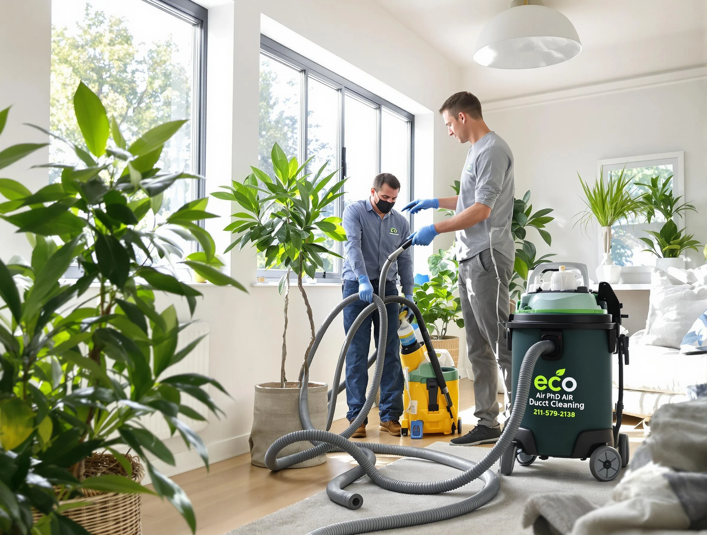 Johnston Air Duct Cleaning technician performing eco-friendly duct cleaning using sustainable methods in Johnston
