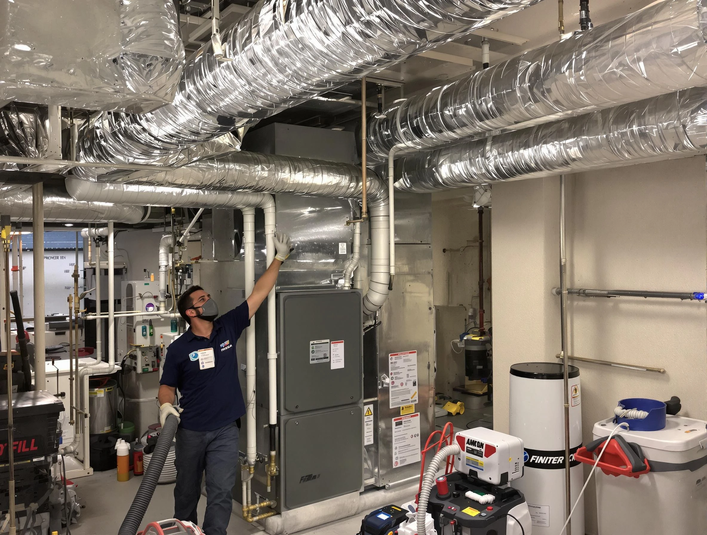Johnston Air Duct Cleaning specialist performing thorough furnace duct cleaning in a Johnston residence