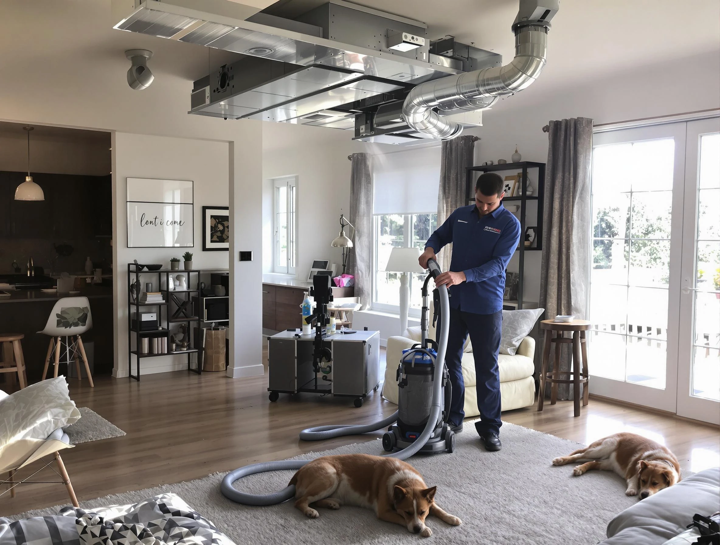 Johnston Air Duct Cleaning technician performing detailed indoor duct cleaning for improved air quality in Johnston